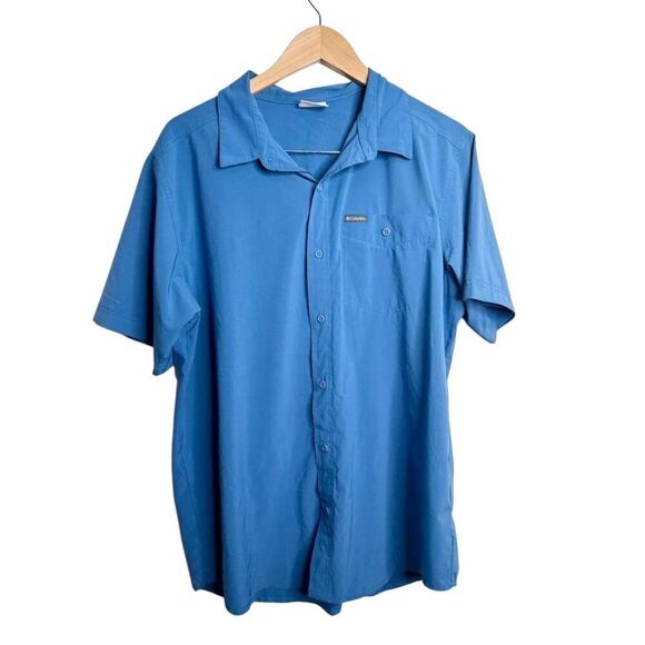 Columbia Shirt Mens Size Large Blue Button Front Short Sleeve Casual Pocket - Picture 1 of 6